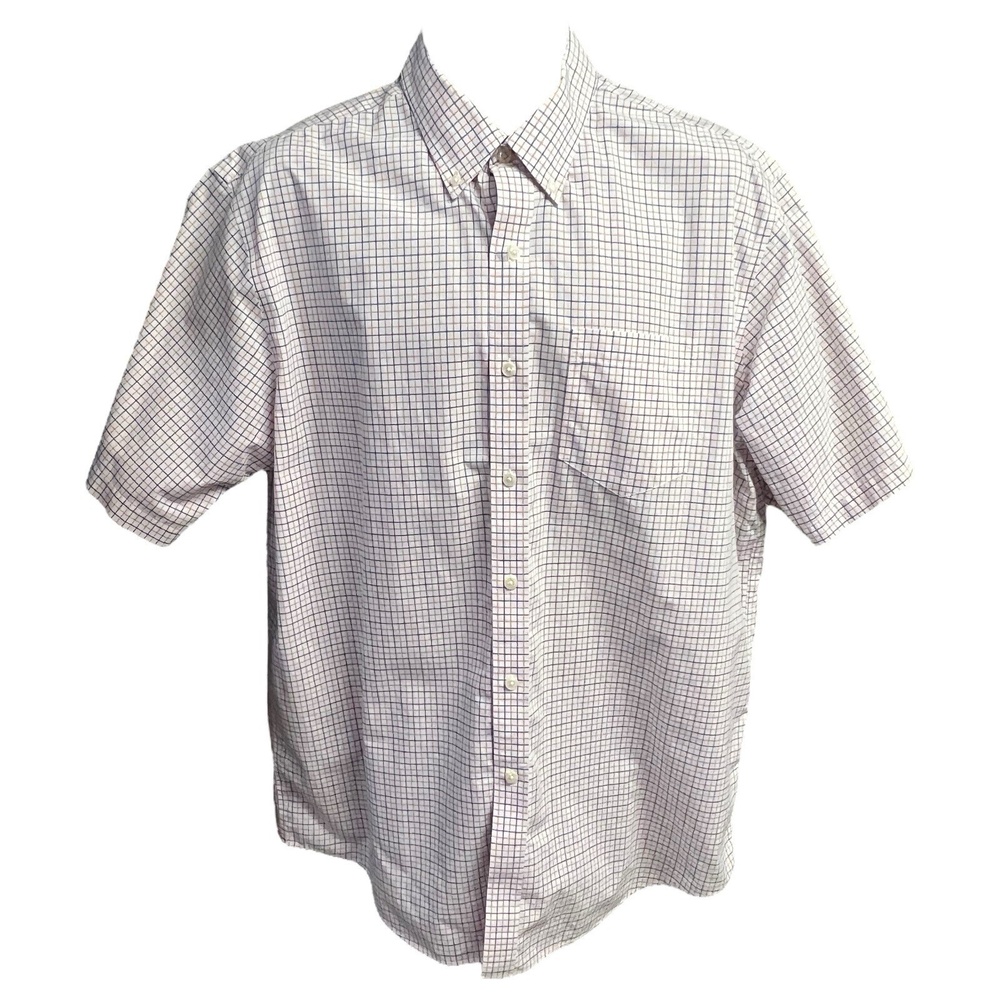 LL Bean Shirt LG Regular Blue Plaid Button Up Short Sleeve Classic Pocket